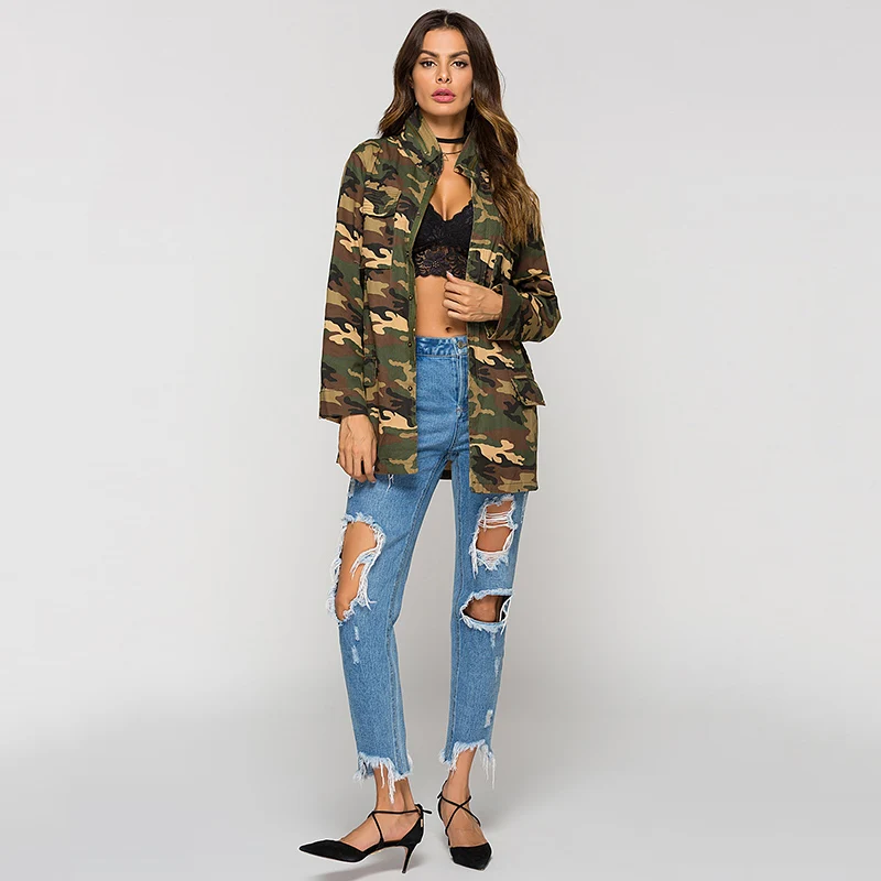 Куртка ESCALIER Женская камуфляжная с длинным рукавом и стоячим воротником|jacket