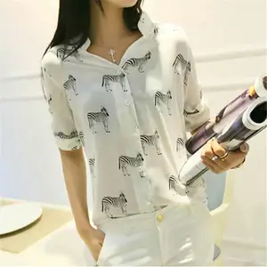 Блузка женская, с коротким рукавом, на кнопках, 2019