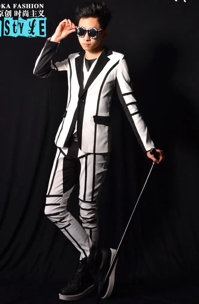 Мужской костюм для выступлений танцев в стиле панк рок белый|mens suits designers|designer suit
