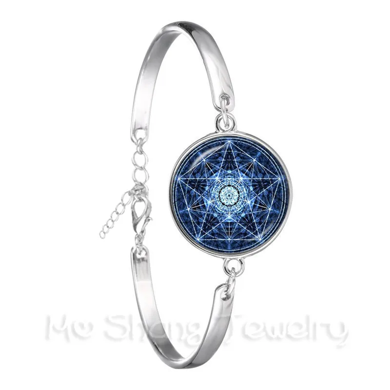 

Satanic Pentagram Star Symbols Statement Silver Plated Chain Bracelet Handmade Jewelry For Women Girls Classic Pagan Gif