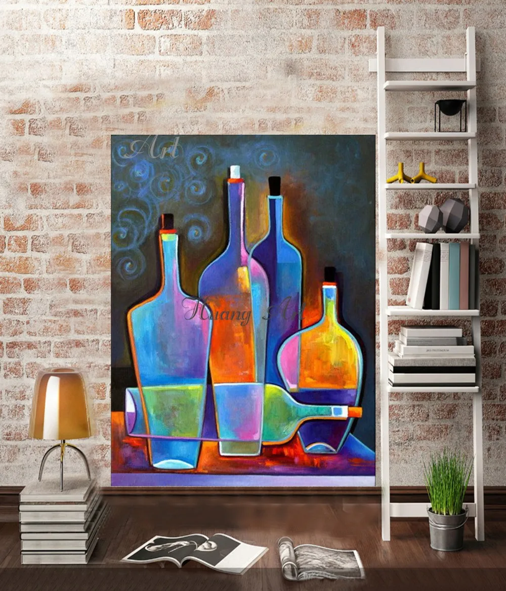 Hand-painted oil painting abstract still life modern minimalist wine bottle bar creative wall paintings hallway aisle | Дом и сад