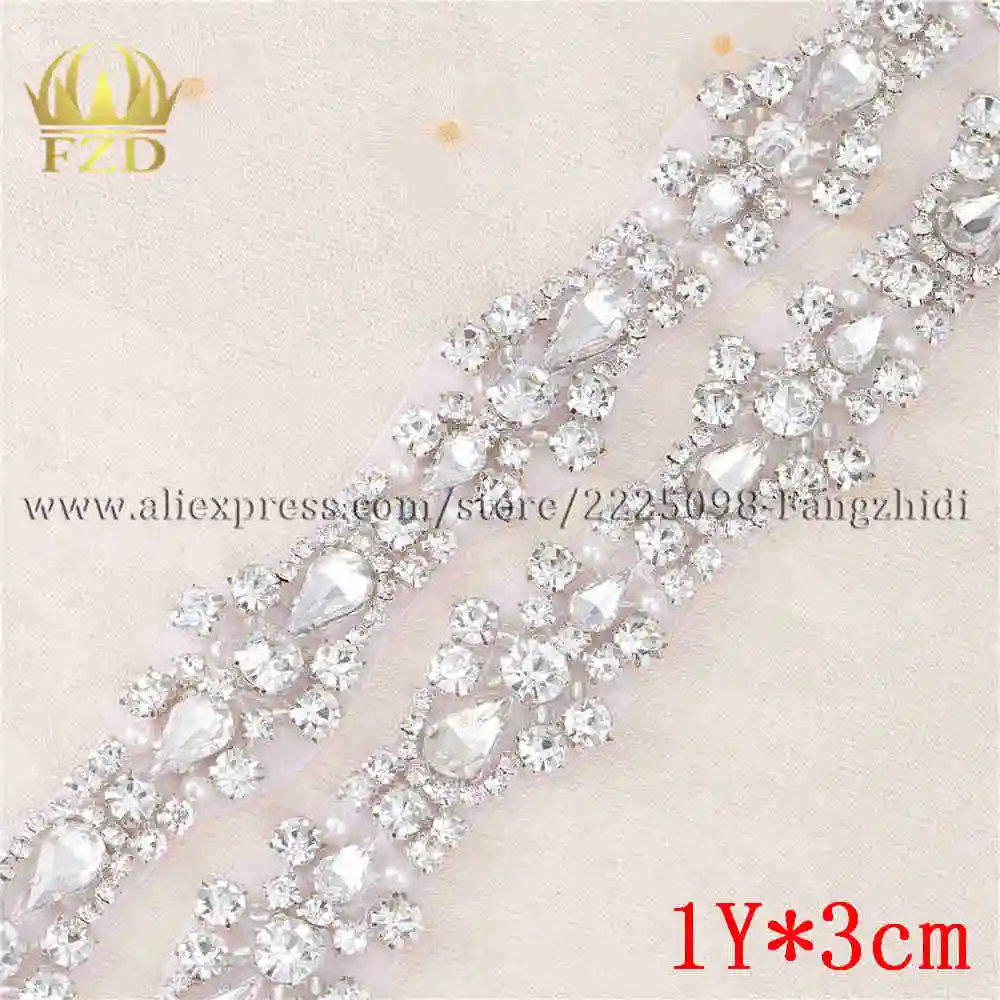 FA-1467 silver 1 ярд) бисером горячей фиксации Серебряный Прозрачный Bling пришить Кристалл Стразы Аппликация отделка для платья DIY свадебный пояс повязки на голову подвязки - Цвет: FA-1467 silver