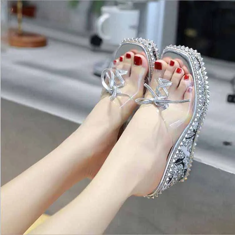 Шлепанцы женские на плоской подошве повседневные сандалии с кристаллами удобная