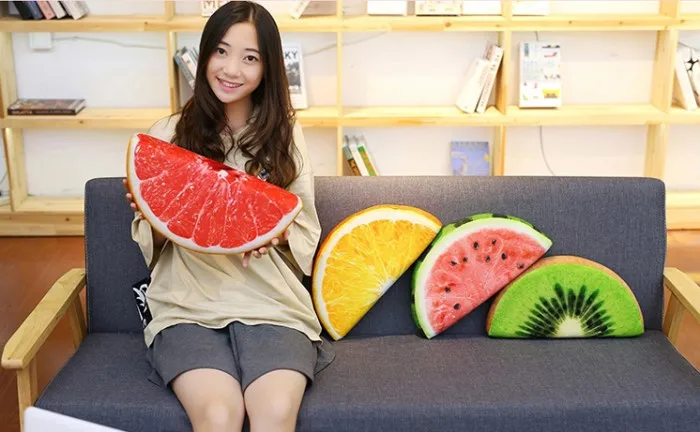 Подушка в виде арбуза забавная плюшевая подушка для фруктов оранжевая Kiwi|Мягкие