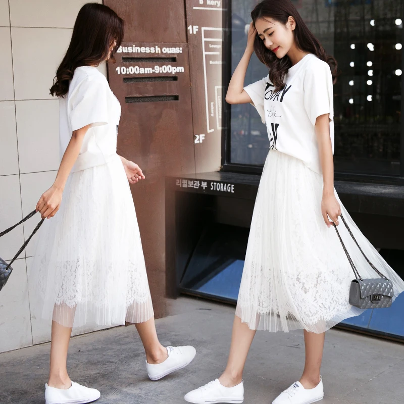 Fashion Midi Summer Skirts 2018 Solid Ankle-length Lace Empire Mesh Pleated Promotion Special Offer Skirt | Женская одежда