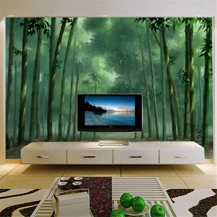 beibehang Custom wallpaper 3D mural hand-painted HD bamboo green TV background wall papel de parede landscape 3d wallpaper mural