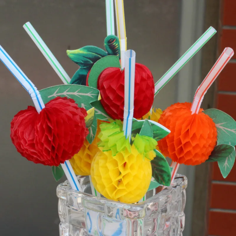 

50ps Disposable Tableware Fruit Plastic Straws Fiesta Cocktail Deco First Birthday Party Decorations Kids Adult Party Supplies