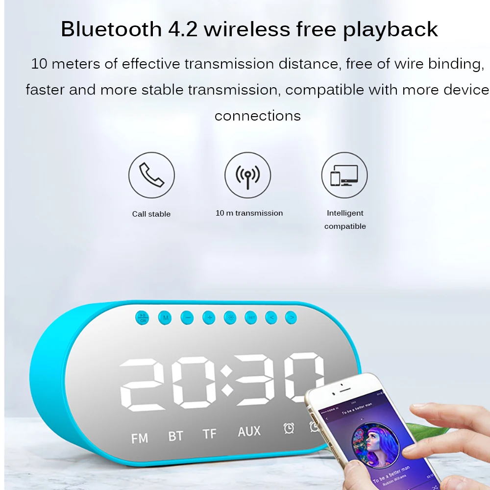 Портативная супер Беспроводная колонка Bluetooth 4,2 динамик Будильник с зеркалом hi-fi-стереозвук время ожидания длинное воспроизведение музыки fm-радио
