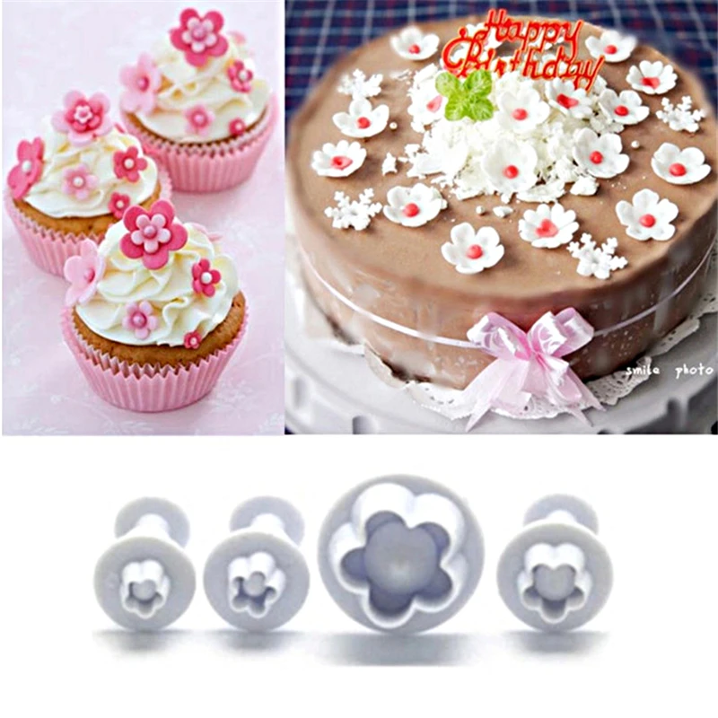 4 шт./компл. плунжерный резак для цветов сливы пластиковая Форма Sugarcraft помадка