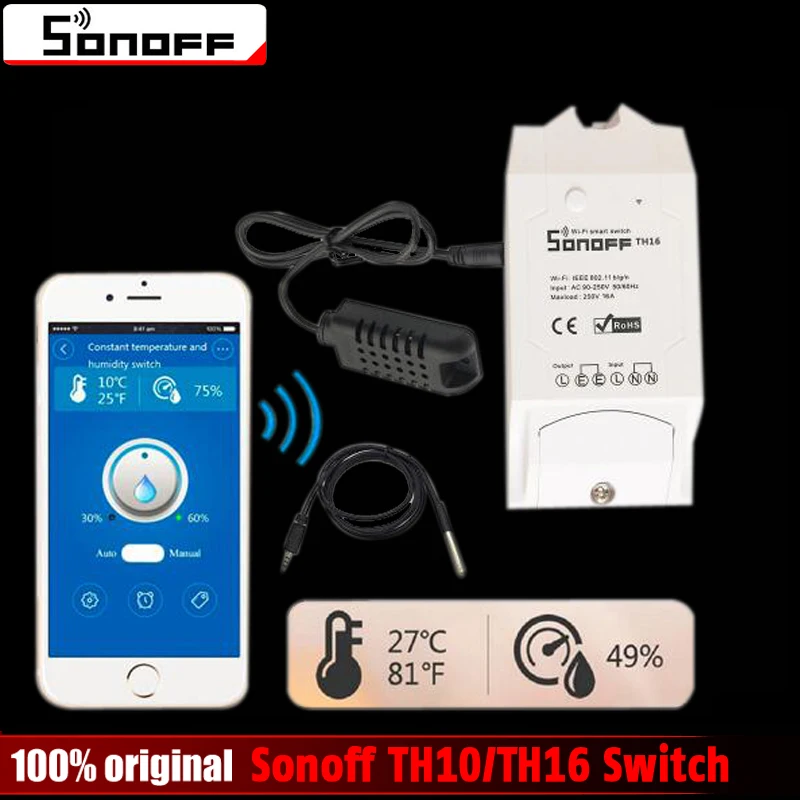 Sonoff TH16 TH10 умный переключатель Wi-Fi Мониторинг температуры и влажности Wifi умный переключатель домашний комплект автоматизации работает Alexa Google Home