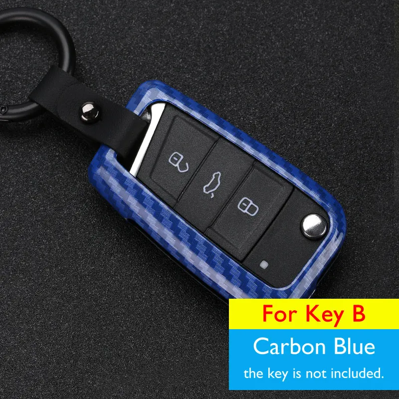 B Carbon Blue Чехол для ключей автомобиля из сплава для VW Volkswagen Golf Passat Polo Skoda Octavia SEAT Ibiza 6J Ateca чехол дистанционного брелока брелок защитная сумка - Название цвета: B Carbon Blue
