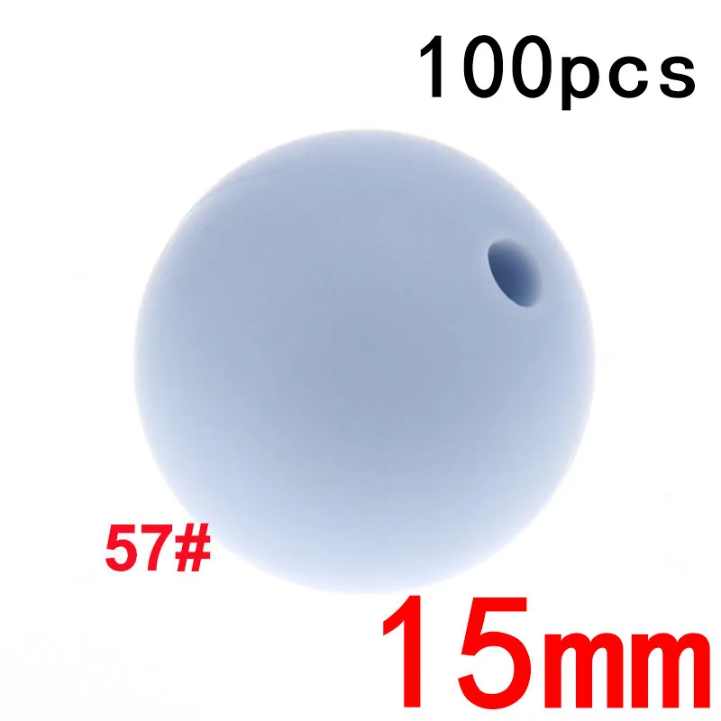 57pastel blue Fkisbox 100PC силиконовый Прорезыватель Beads15MM шарики Силиконовые Прорезыватели для зубов бусины Diy прорезиненное Силиконовое ожерелье для прорезывания зубов бусина Bpa бесплатно для кормления ребенка - Цвет: 57pastel blue