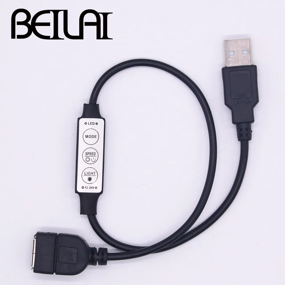 BEILAI USB Мужской и женский светодиодный контроллер с 3Key 5 24V LED диммер пульт