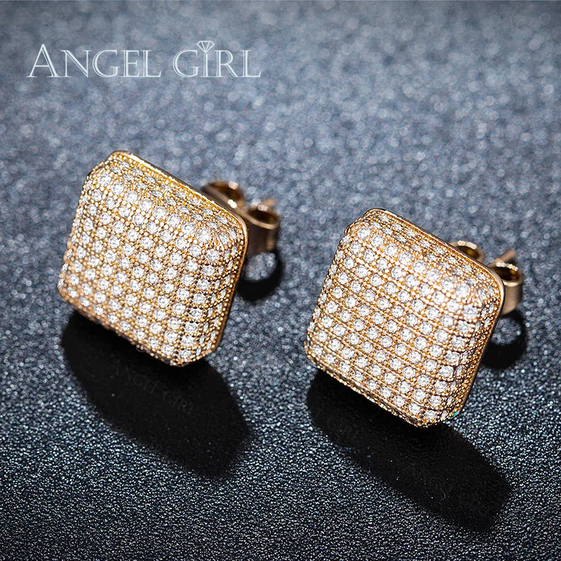 Высокая золотой цвет квадратный вымощенные micro AAA циркон Серьги гвоздики для Для