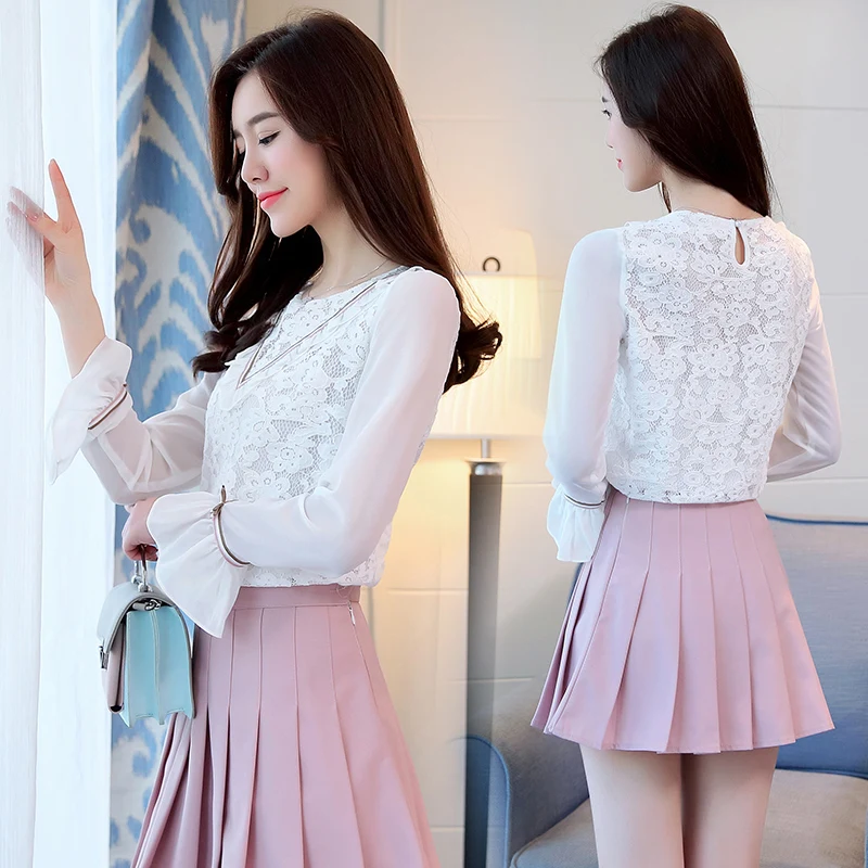 long sleeve women shirts white lace chiffon blouse shirt Fashion elegant womens tops and blouses blusas femininas 1800 50 | Женская