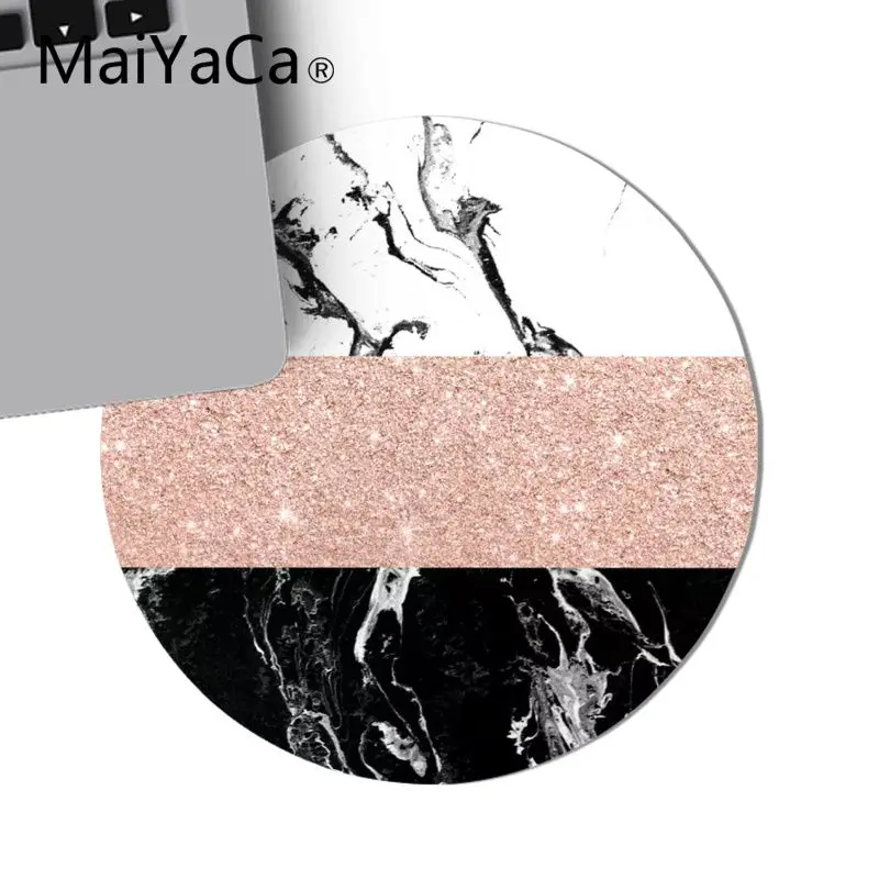 MaiYaCa черный, белый, мраморный, розовый, золотой цвет, блок, полоски, узор, маленький круглый коврик для мыши, ПК, компьютерный коврик, резиновый, игровой коврик для мыши