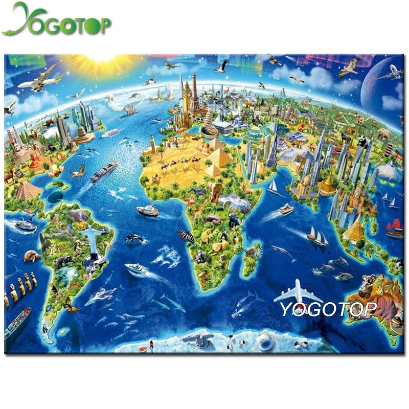 

YOGOTOP DIY Diamond Painting Cross Stitch world map Needlework 5D Diamond Embroidery Mosaic Painting Full Rhinestones VD929