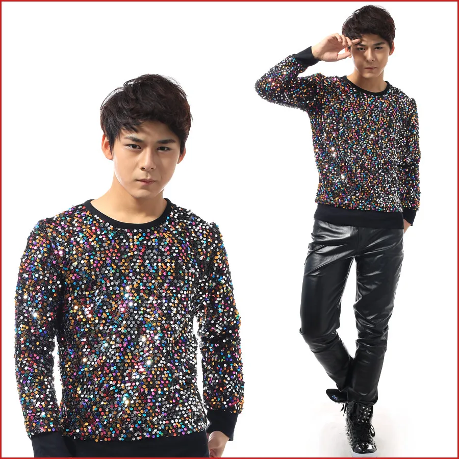 2015 Новый Модный мужской персонализированный модный свитер с блестками мужские