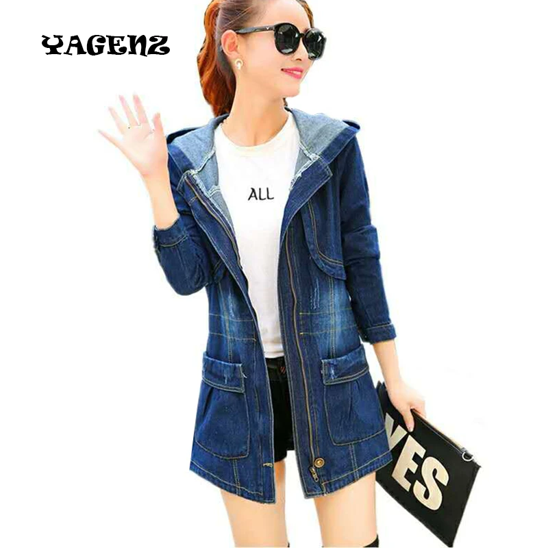 Женская джинсовая куртка с капюшоном Повседневная большого размера S 4XL весна