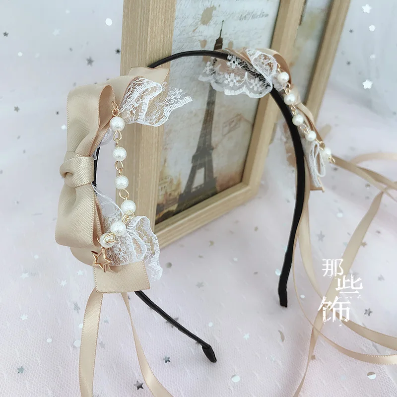 Японский DIY аксессуары для волос Лолита двусторонний бант лента повязка Мягкая сестра Лолита KC повязка на голову шпилька - Цвет: Chroma