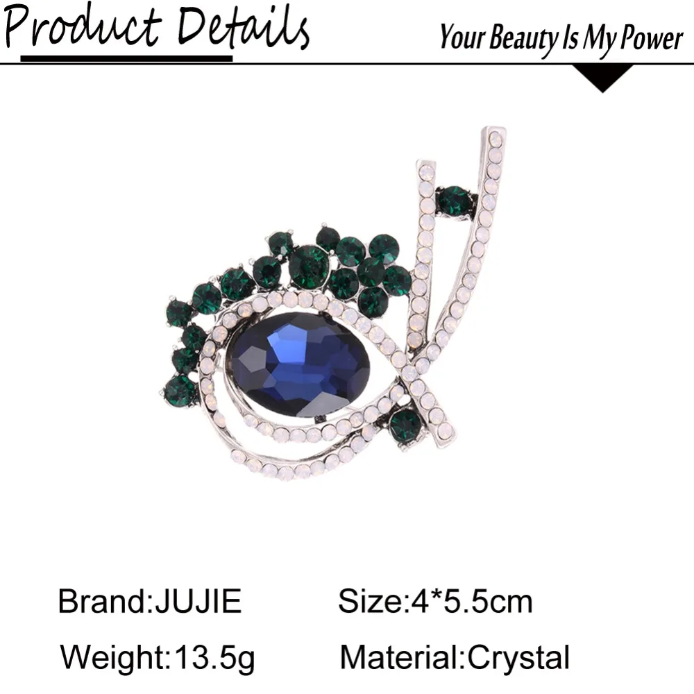 

JUJIE Blue Crystal Eye Brooch For Women Rhinestone Brooches Pins Fashion Jewelry Female broche gifts