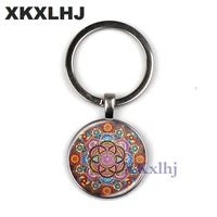 xkxlhj fashion mandala keychain car chakra pendant om jewelry lady glass bevel pendant zen gift jewelry retro