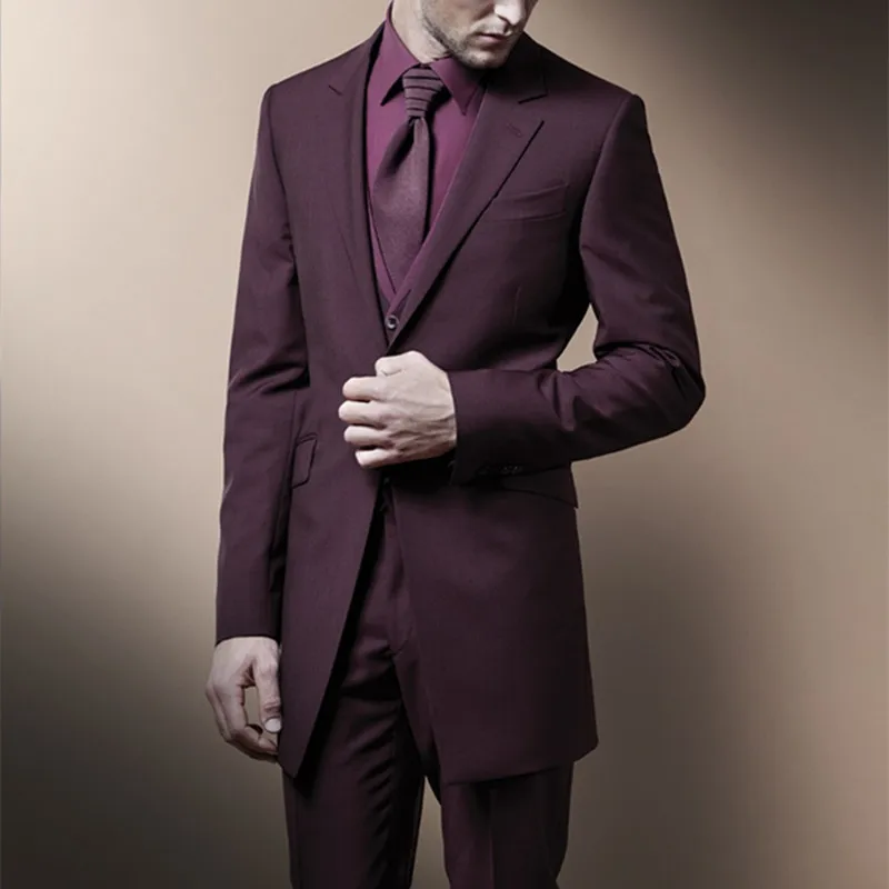 2017 New Custom Made Handmade Burgundy Tuxedo Jacket Mens Slim Fits Suit Groom Tuxedos Wedding men suit 2017 Formal Party Suits