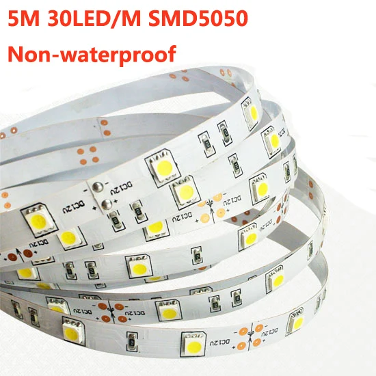 

High quality 5050 5M 150 LED RGB Red Blue Green White Warm white Led Strip Lamps DC12V 30LED/M Non-Waterproof IP20 5M/Roll