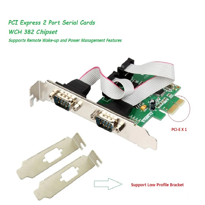 PCI e 2 Порты Последовательный rs232 db9 контроллер card 1 0x1 wch382 чип с низкий
