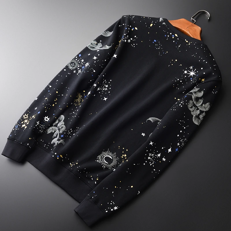Мужская толстовка Minglu черная облегающая из 100% хлопка с принтом|Мужские толстовки