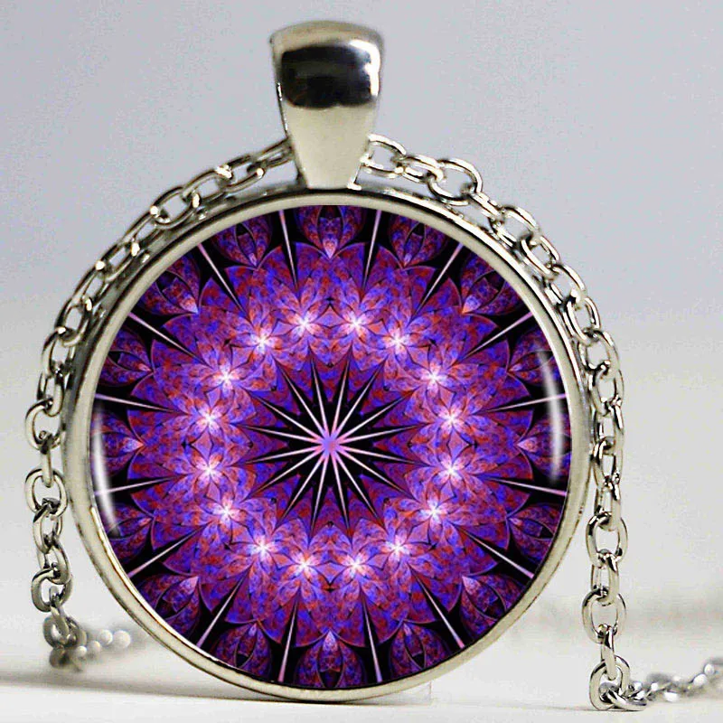 Фиолетовый Мандала логотип бронзовая подвеска ожерелье с изображением мандалы и