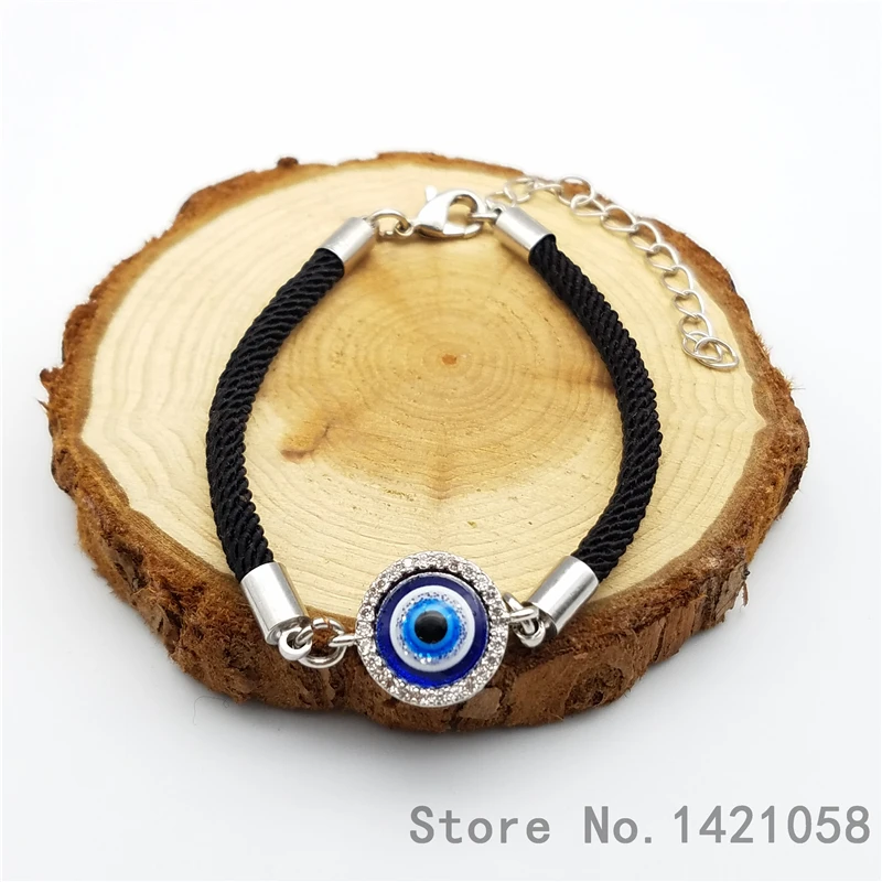10pcs/Lot Wholesale resin inlay blue eye turkish charm bracelet black rope | Украшения и аксессуары