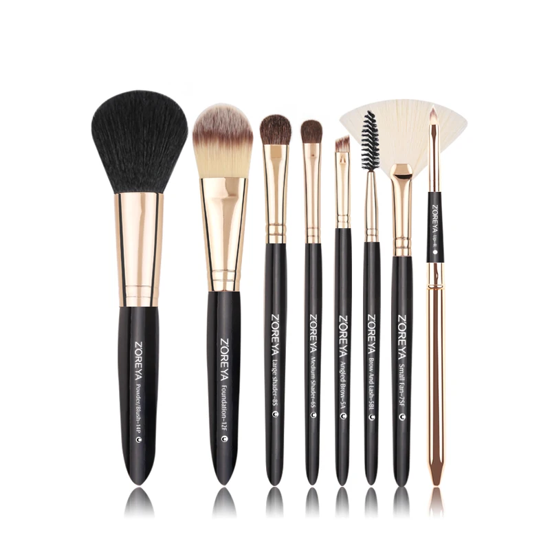 black no bag ZOREYA 8 шт., супер мягкие кисти для макияжа, удобные румяна, пудра, кисть для бровей, ресниц, Кисть для макияжа, 3 цвета, Новое поступление, косметические инструменты - Handle Color: black no bag