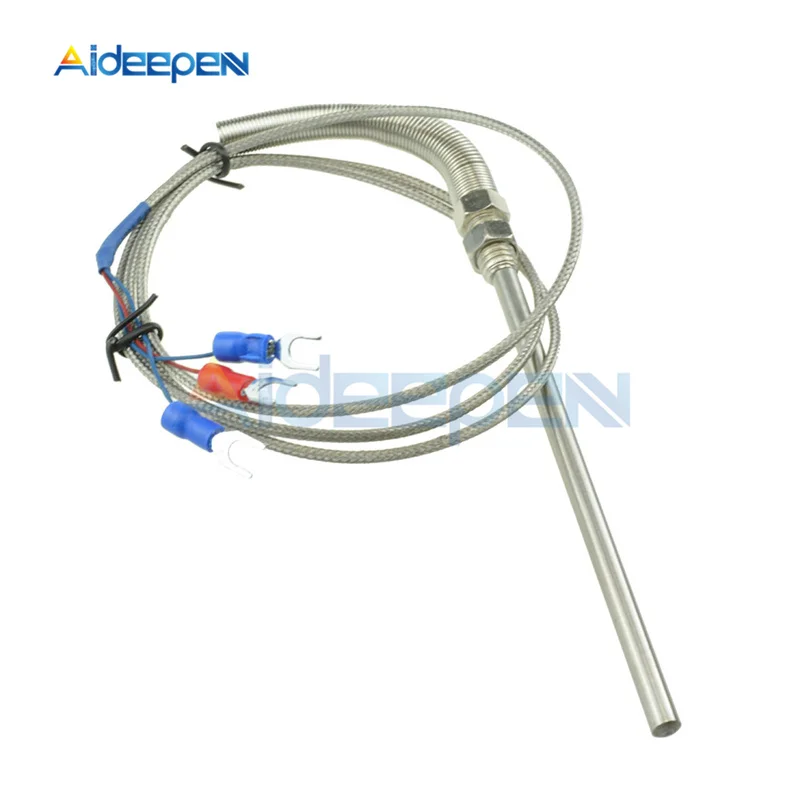 

PT100 Thermocouple Wires Stainless Steel RTD Pt100 Temperature Sensor Probe M8 Thread Cable Length 1M/2M With 3 Cable Wires