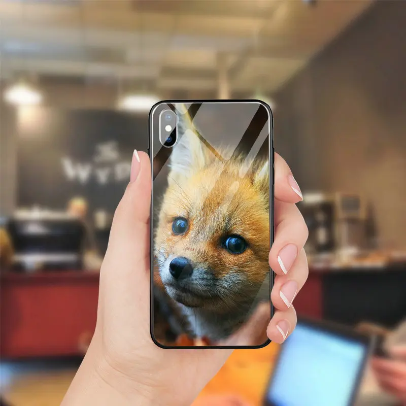 Симпатичные Red Fox в осенний лес закаленное стекло Transprent мобильного телефона Caess