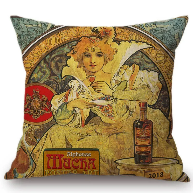 10 Винтажная Европейская художественная Nouveau Mucha галерея декоративная подушка для дивана чехол красивая девушка хлопок лен Роскошный чехол для подушки - Цвет: 10
