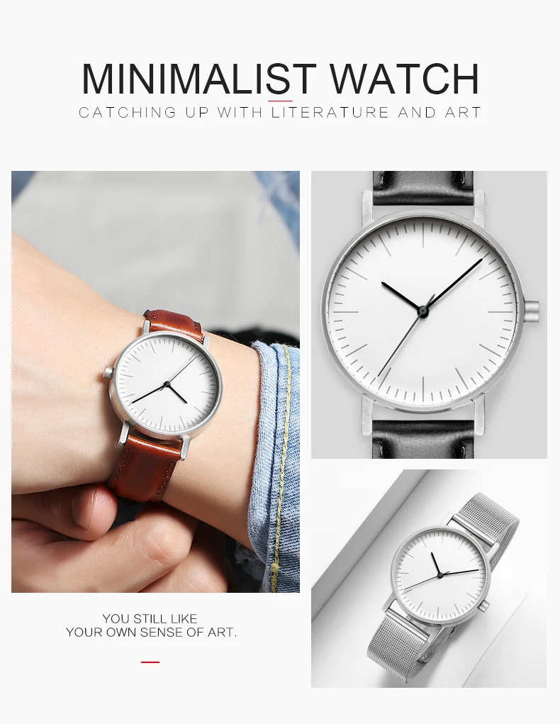 Bauhaus минималистичный стиль кожаные часы Swiss Rhonda 763 движение Минимальный 36 мм из нержавеющей стали Meshbelt Пара часы MY-H1