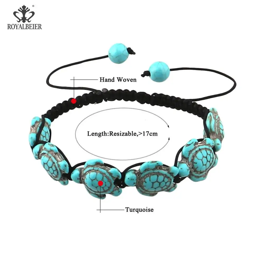 

Hawaii Fashion Jewelry Beach Sand Turtle Men's Bracelet Women's Anklet Blue Elasticity Friendship Bracelet Animal Stone Bracelet