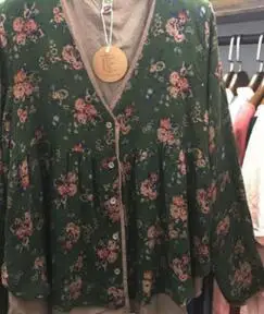 green floral Япония Мори девушка весна лето хлопок лен цветочный Свободная рубашка женская кукла рубашка Ретро Женская сорочка Femme туника Топ блузка пальто - Цвет: green floral
