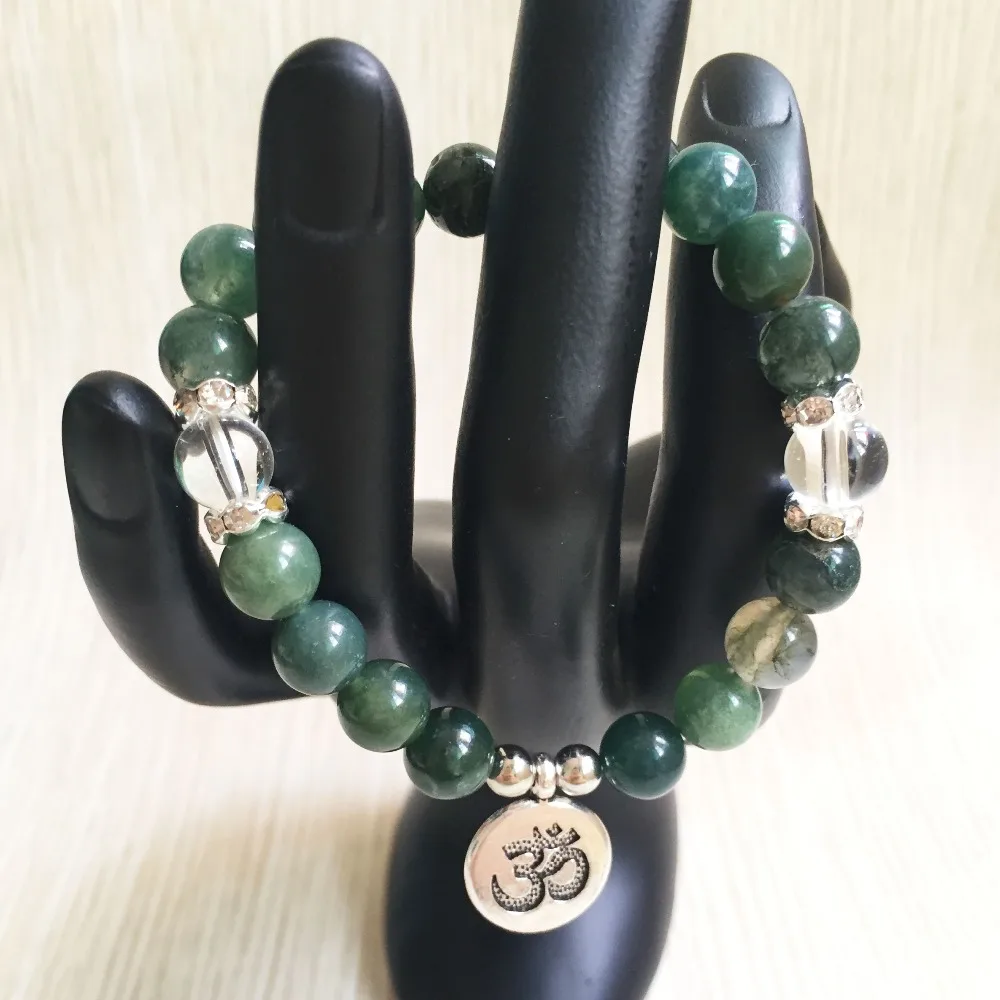 Bracelet For Women Natural AquaticAgate OM Bracelets 3D Pendant Wrist Yoga Prayer Mala Beads | Украшения и аксессуары