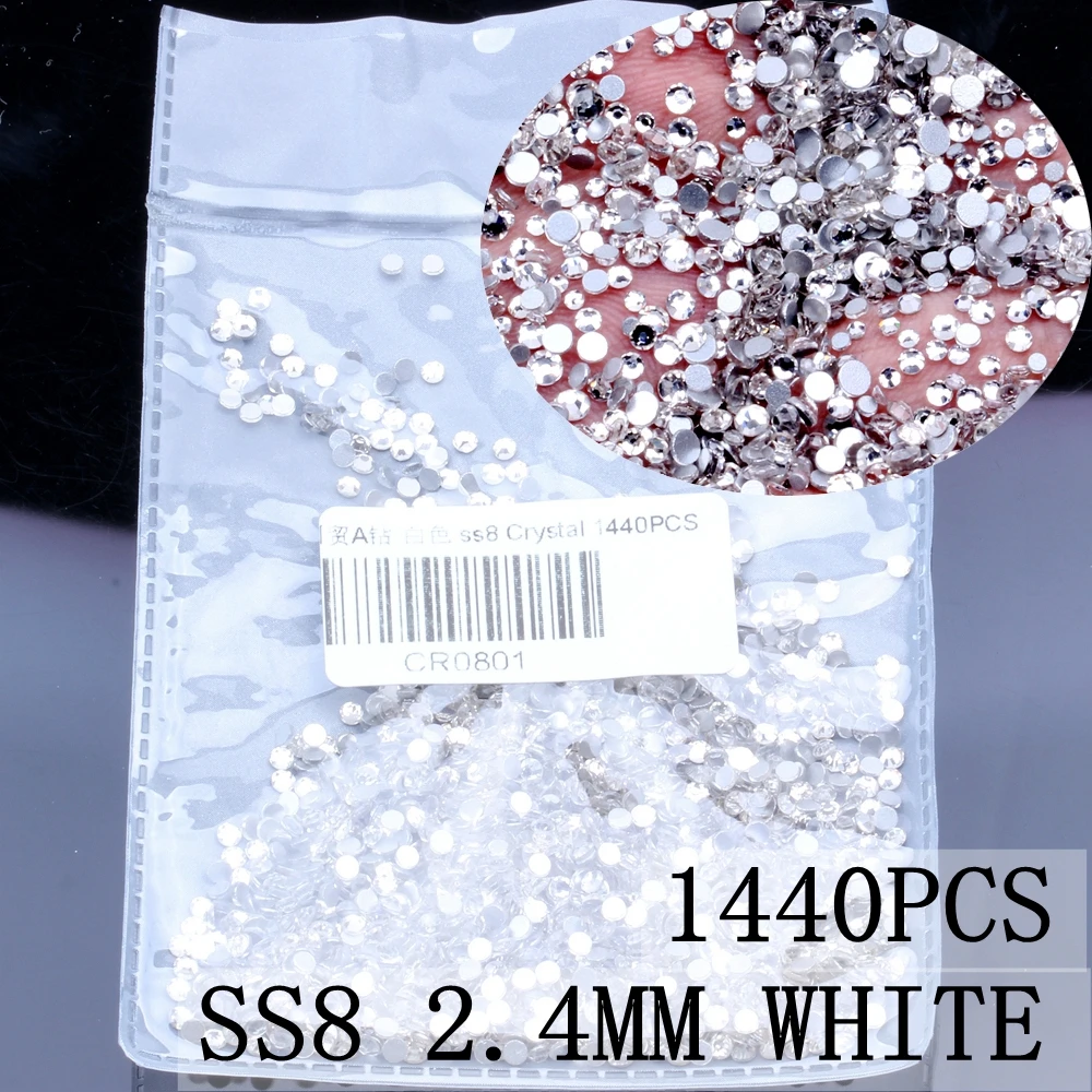 Crystal ss8 1440pcs 3D Стразы для ногтей, SS3-SS8, хрустальные стразы, плоские с оборота, Стразы для ногтей, не Горячие фиксации, украшение для ногтей, сделай сам, стеклянный маникюр - Цвет: Crystal ss8 1440pcs