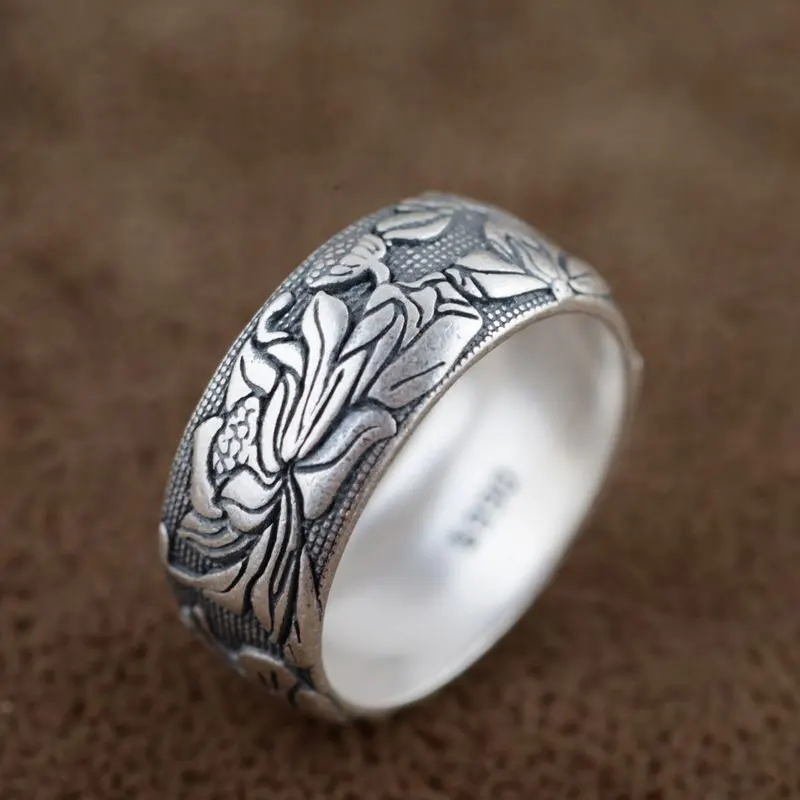 FNJ 925 пробы Серебряное кольцо цветок anillos панк удача романтические S990 тайские