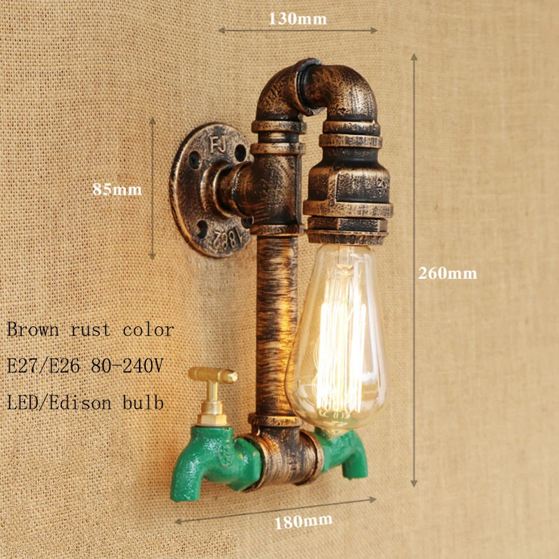 vintage LOFT wall lamp indoor lighting iron rust Water pipe sconce lights lampshade for living room bedroom restaurant bar E27 | Лампы и