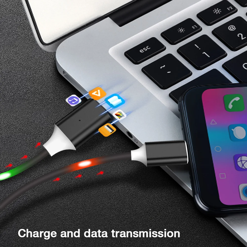 KISSCASE Micro USB Cable LED Light Voice Control Cable Fast Charge 1m Android Mobile Quick Charging Cord Phone Data Line Cable
