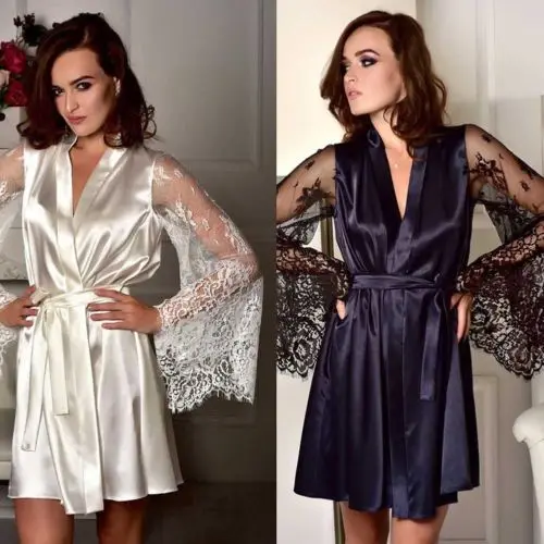 Женская сексуальная ночная рубашка атласная шелковая Babydoll кружевная одежда для