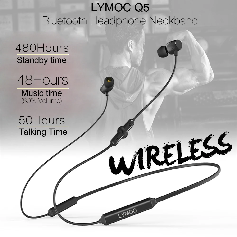 LYMOC шейным Bluetooth наушники беспроводные наушники тяжелый бас стерео 48Hrs рабочее время HD микрофон громкой связи для iPhone XiaoMi