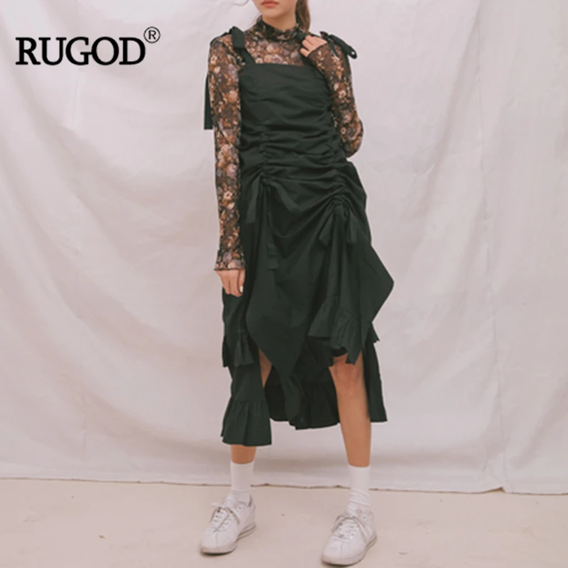 Женское винтажное платье на бретельках RUGOD однотонное асимметричное до середины