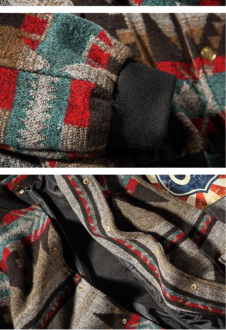 KUANGNAN Woollen Thick Men Jacket Coat Man Winter Coats Streetwear Hip Hop 5XL Men Jacket Coat Black Bomber Jacket Men