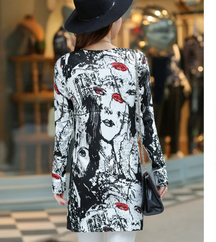 Cape Poncho Women Sweaters 2016 Summer Autumn Cardigan Feminino Long Sleeve Knit Tops Tunics Vintage Printed Coat |