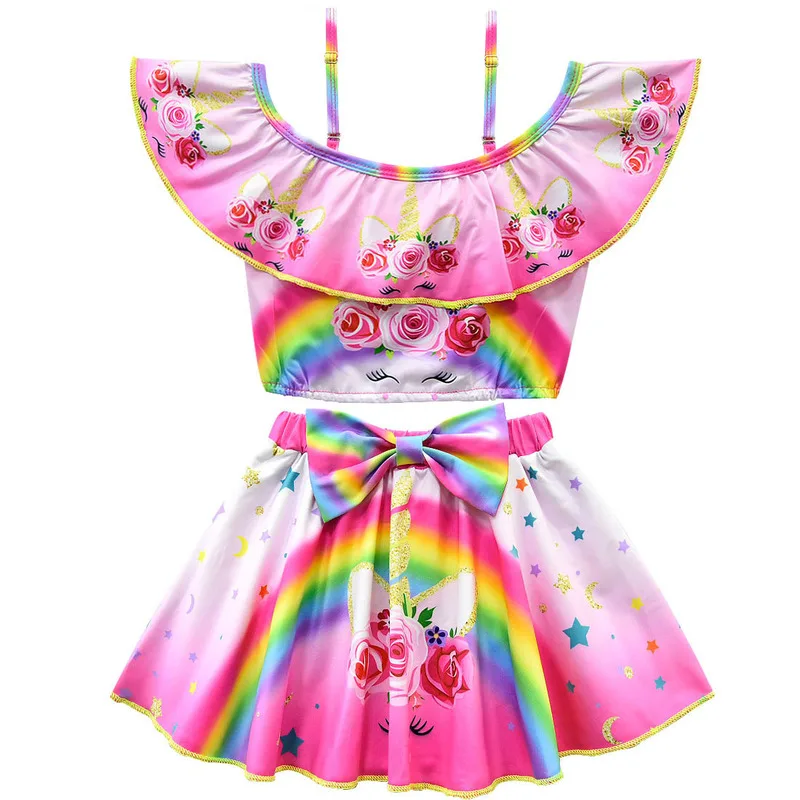 Новинка 2019 Детский Повседневный костюм с милым принтом в виде единорога и